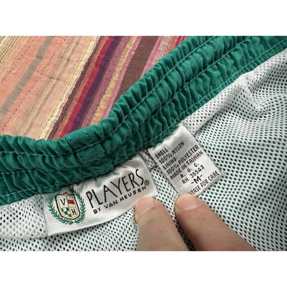 Vtg 90s Players By Van Heusen Sport Swim Trunks Green Blue Purple Colorblock M - Picture 5 of 7